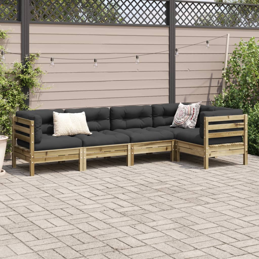5-delige Loungeset met kussens geïmpregneerd grenenhout is nu te koop bij PeponiXL, paradijselijk wonen!