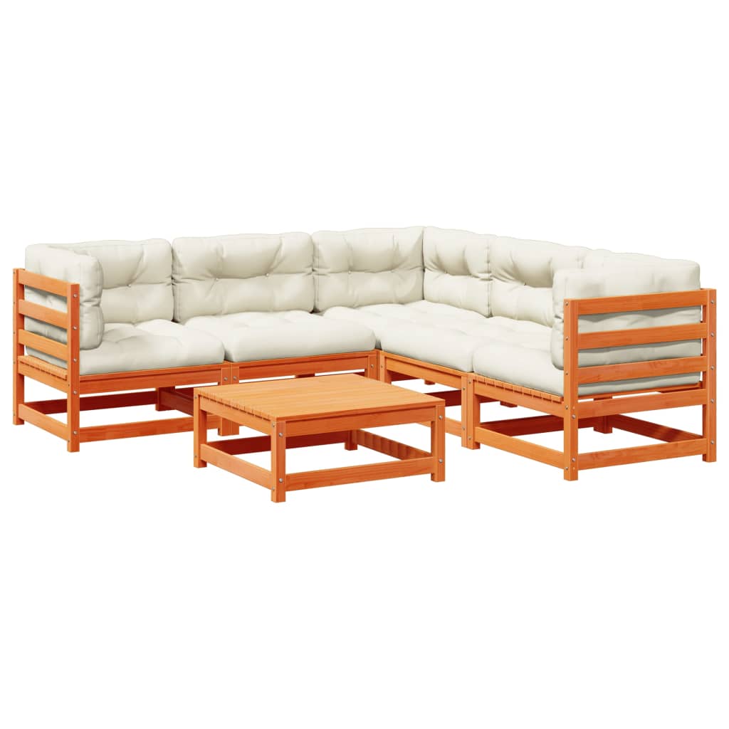 6-delige Loungeset met kussens massief grenenhout wasbruin is nu te koop bij PeponiXL, paradijselijk wonen!