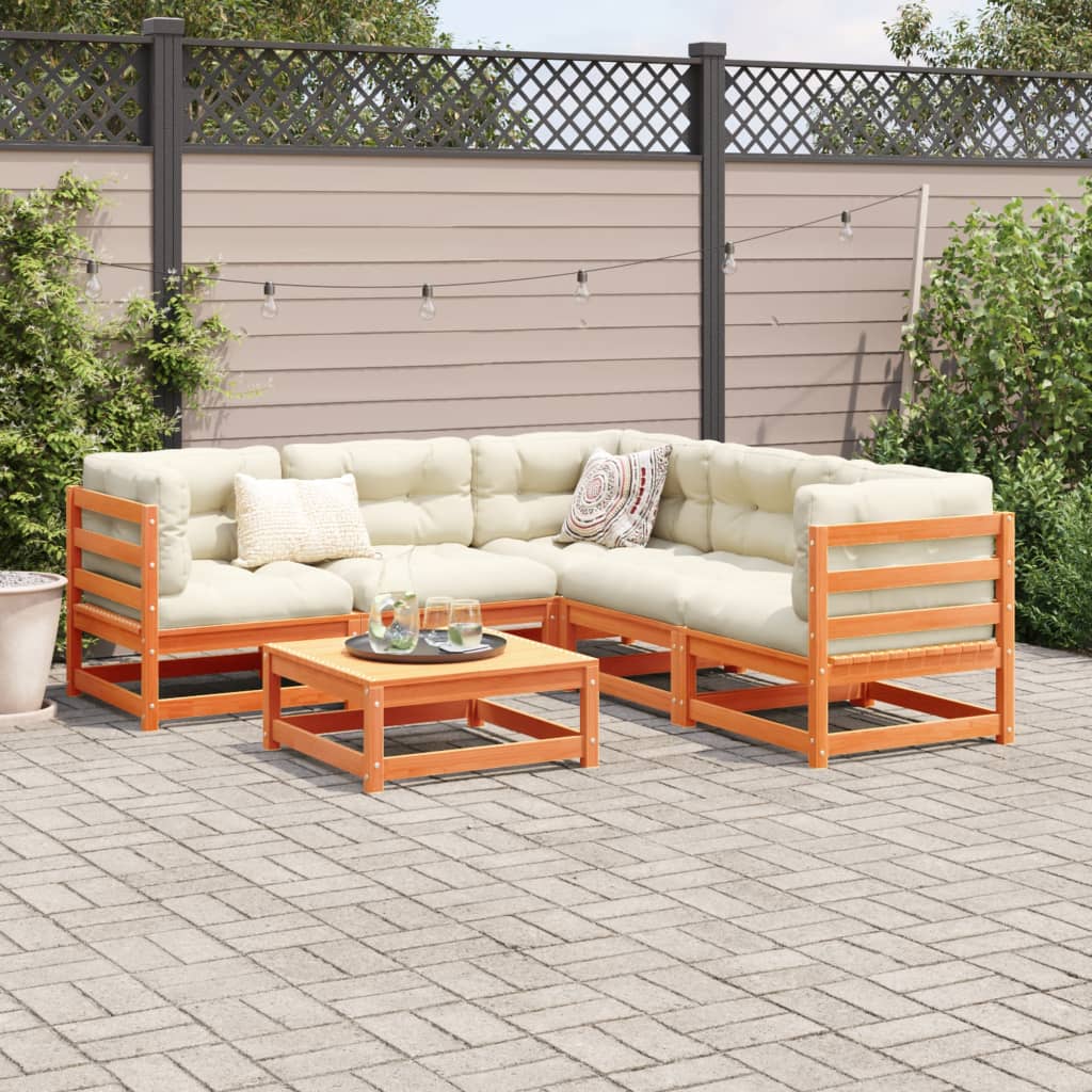 6-delige Loungeset met kussens massief grenenhout wasbruin is nu te koop bij PeponiXL, paradijselijk wonen!