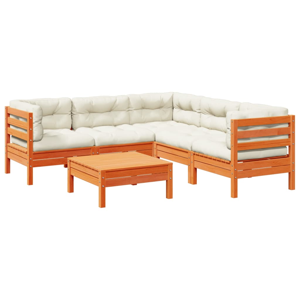 6-delige Loungeset met kussens massief grenenhout wasbruin is nu te koop bij PeponiXL, paradijselijk wonen!
