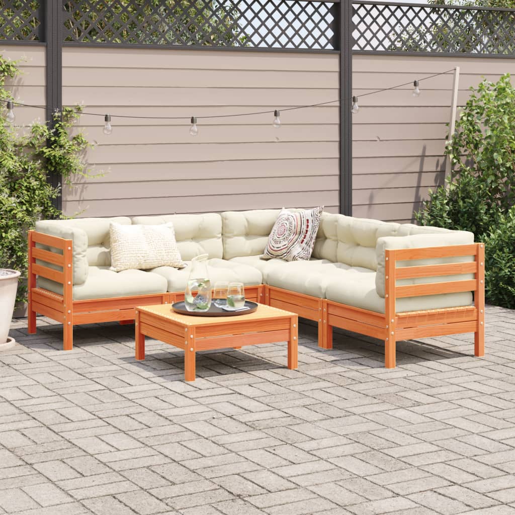 6-delige Loungeset met kussens massief grenenhout wasbruin is nu te koop bij PeponiXL, paradijselijk wonen!
