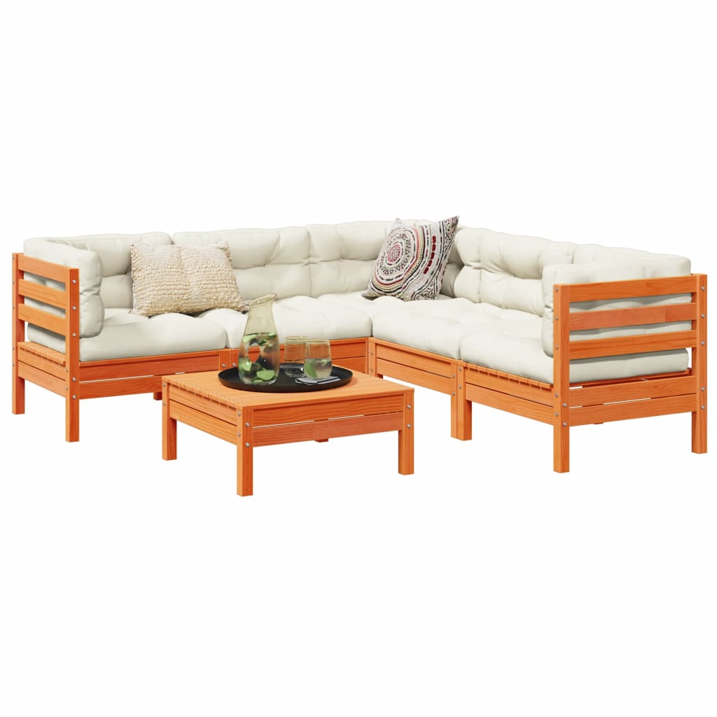 6-delige Loungeset met kussens massief grenenhout wasbruin is nu te koop bij PeponiXL, paradijselijk wonen!