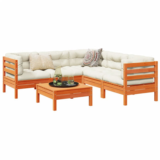 6-delige Loungeset met kussens massief grenenhout wasbruin is nu te koop bij PeponiXL, paradijselijk wonen!