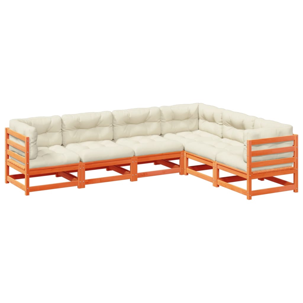 6-delige Loungeset met kussens massief grenenhout wasbruin is nu te koop bij PeponiXL, paradijselijk wonen!