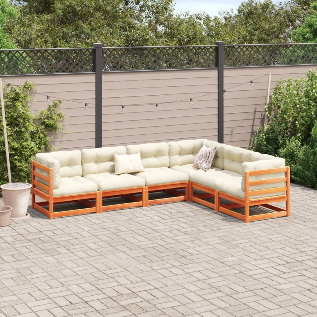 6-delige Loungeset met kussens massief grenenhout wasbruin is nu te koop bij PeponiXL, paradijselijk wonen!