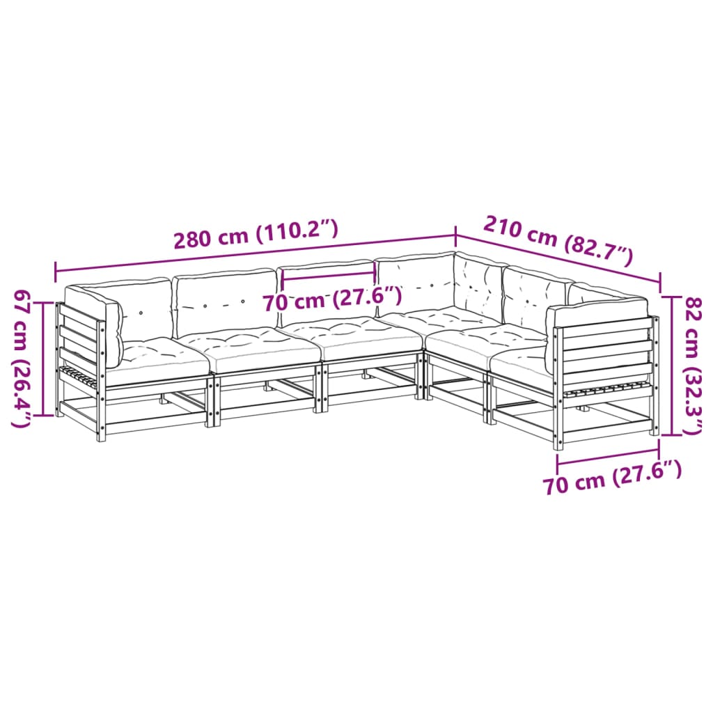 6-delige Loungeset met kussens massief grenenhout wasbruin is nu te koop bij PeponiXL, paradijselijk wonen!