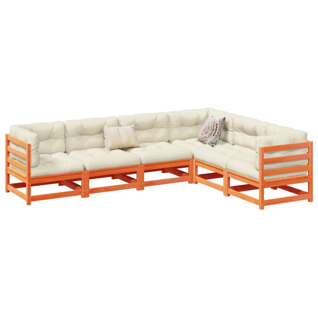 6-delige Loungeset met kussens massief grenenhout wasbruin is nu te koop bij PeponiXL, paradijselijk wonen!
