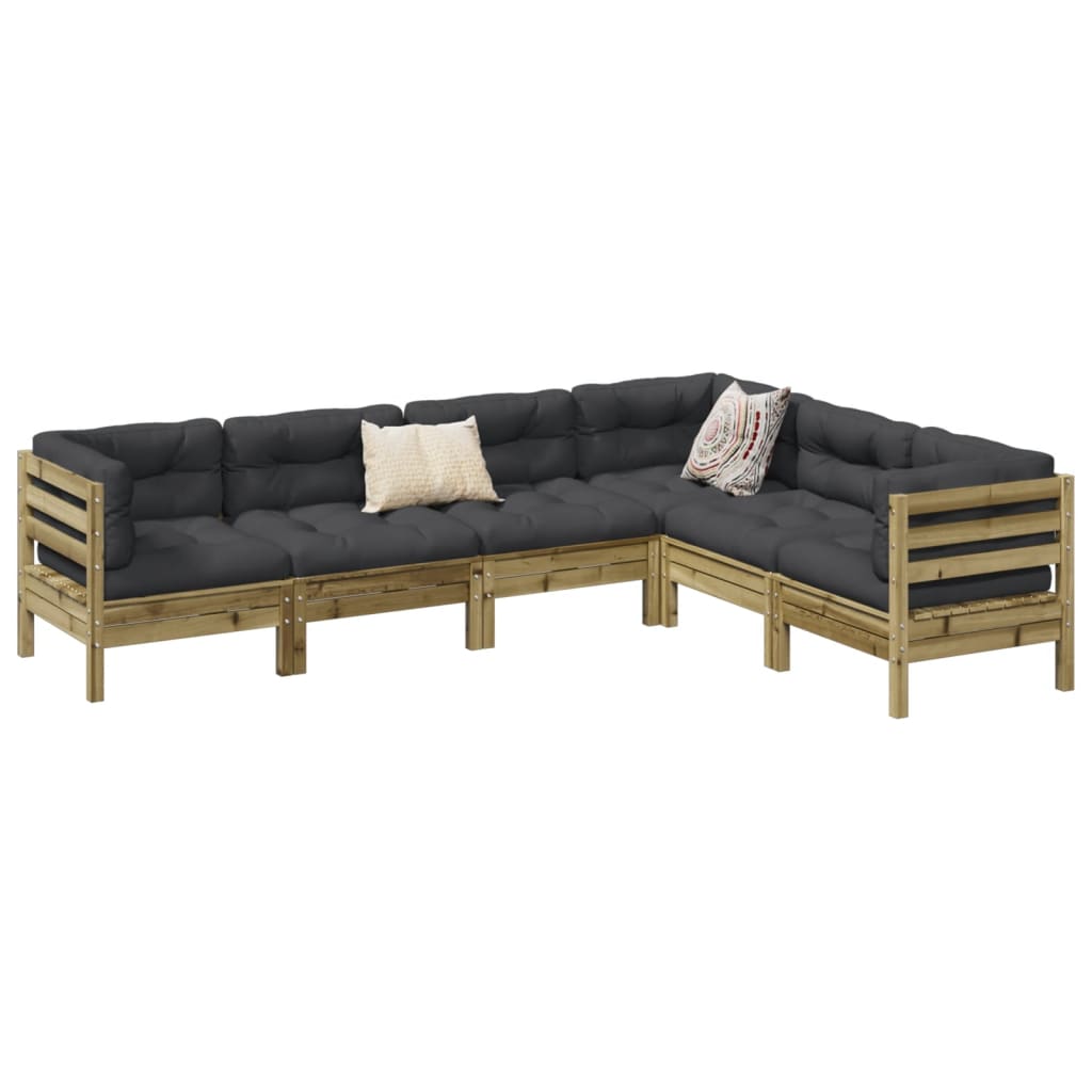 6-delige Loungeset met kussens geïmpregneerd grenenhout is nu te koop bij PeponiXL, paradijselijk wonen!