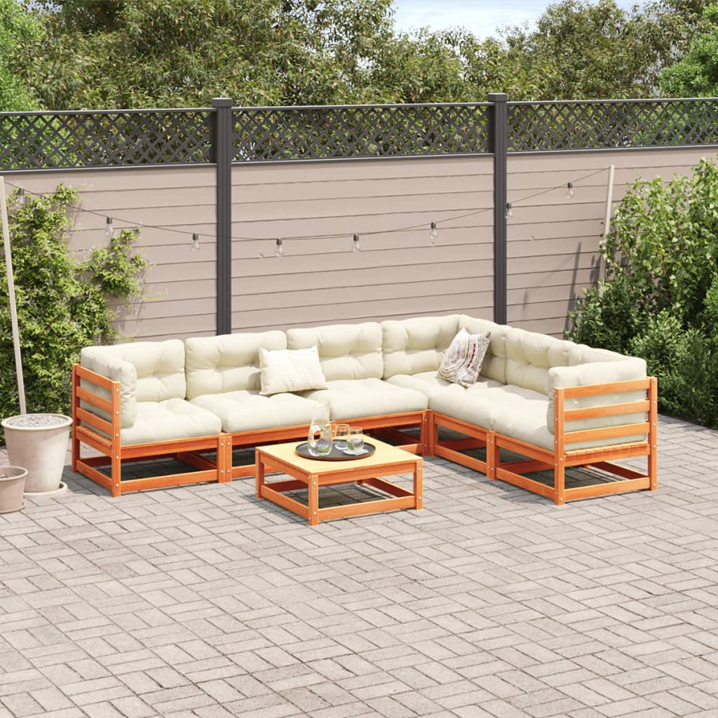 7-delige Loungeset met kussens massief grenenhout wasbruin is nu te koop bij PeponiXL, paradijselijk wonen!