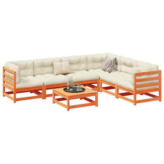 7-delige Loungeset met kussens massief grenenhout wasbruin is nu te koop bij PeponiXL, paradijselijk wonen!