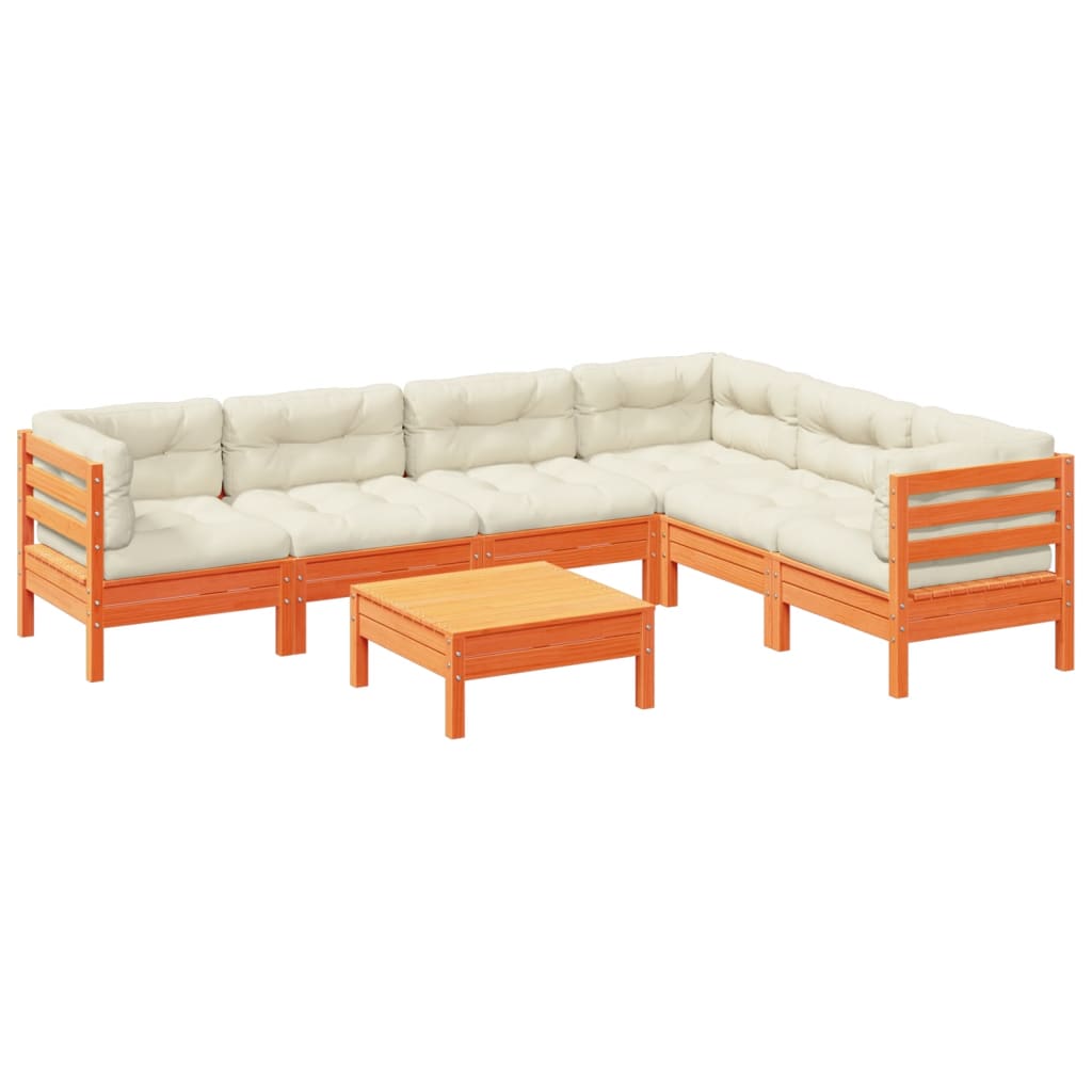 7-delige Loungeset met kussens massief grenenhout wasbruin is nu te koop bij PeponiXL, paradijselijk wonen!