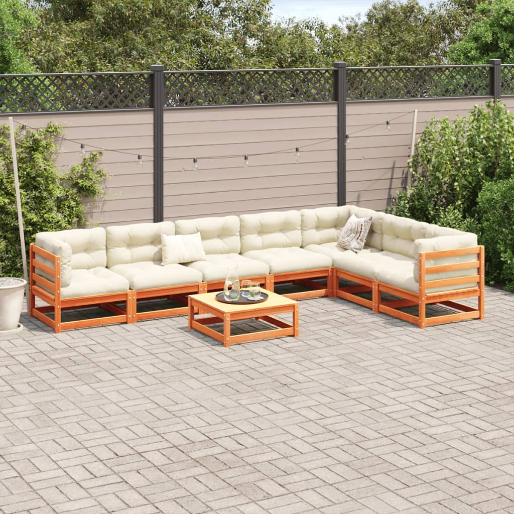 8-delige Loungeset met kussens massief grenenhout wasbruin is nu te koop bij PeponiXL, paradijselijk wonen!