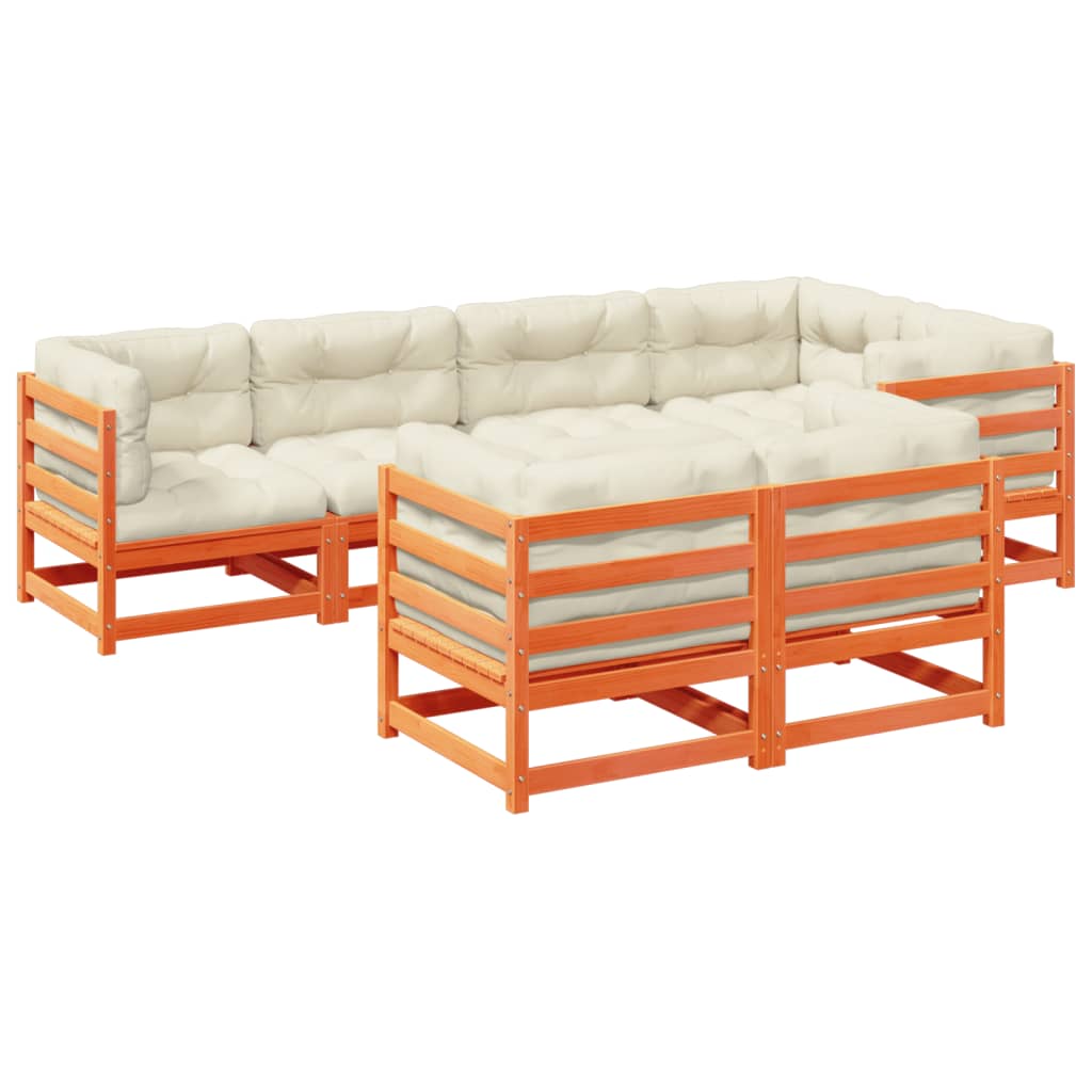 7-delige Loungeset met kussens massief grenenhout wasbruin is nu te koop bij PeponiXL, paradijselijk wonen!