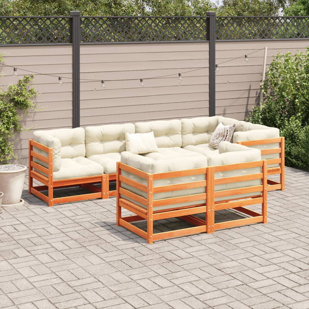 7-delige Loungeset met kussens massief grenenhout wasbruin is nu te koop bij PeponiXL, paradijselijk wonen!