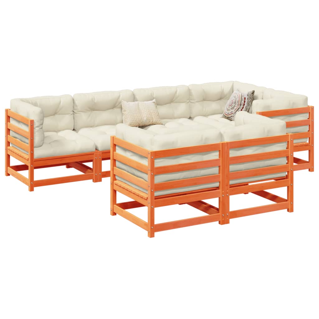7-delige Loungeset met kussens massief grenenhout wasbruin is nu te koop bij PeponiXL, paradijselijk wonen!