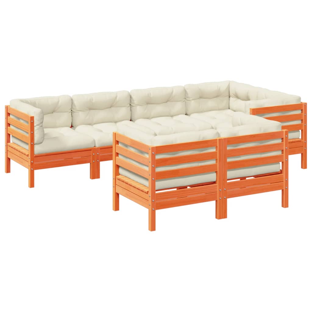 7-delige Loungeset met kussens massief grenenhout wasbruin is nu te koop bij PeponiXL, paradijselijk wonen!