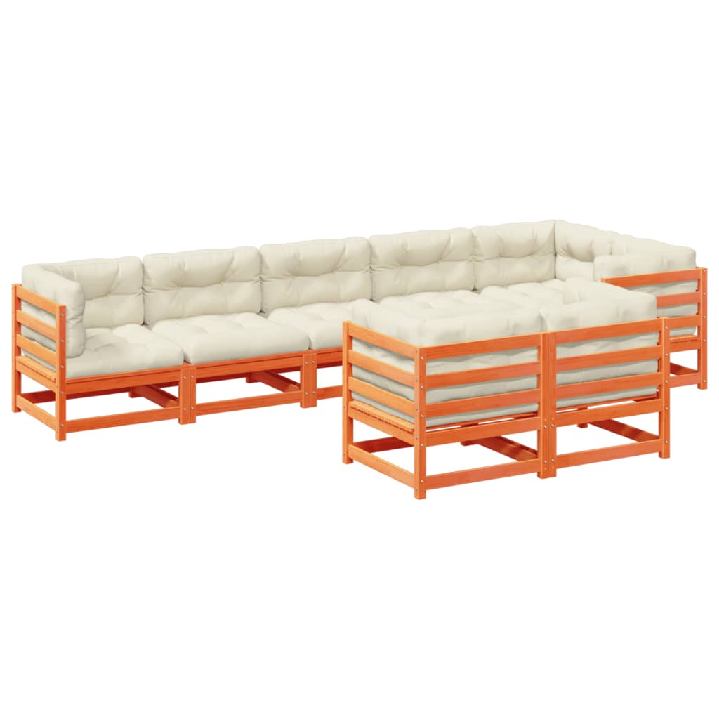 8-delige Loungeset met kussens massief grenenhout wasbruin is nu te koop bij PeponiXL, paradijselijk wonen!