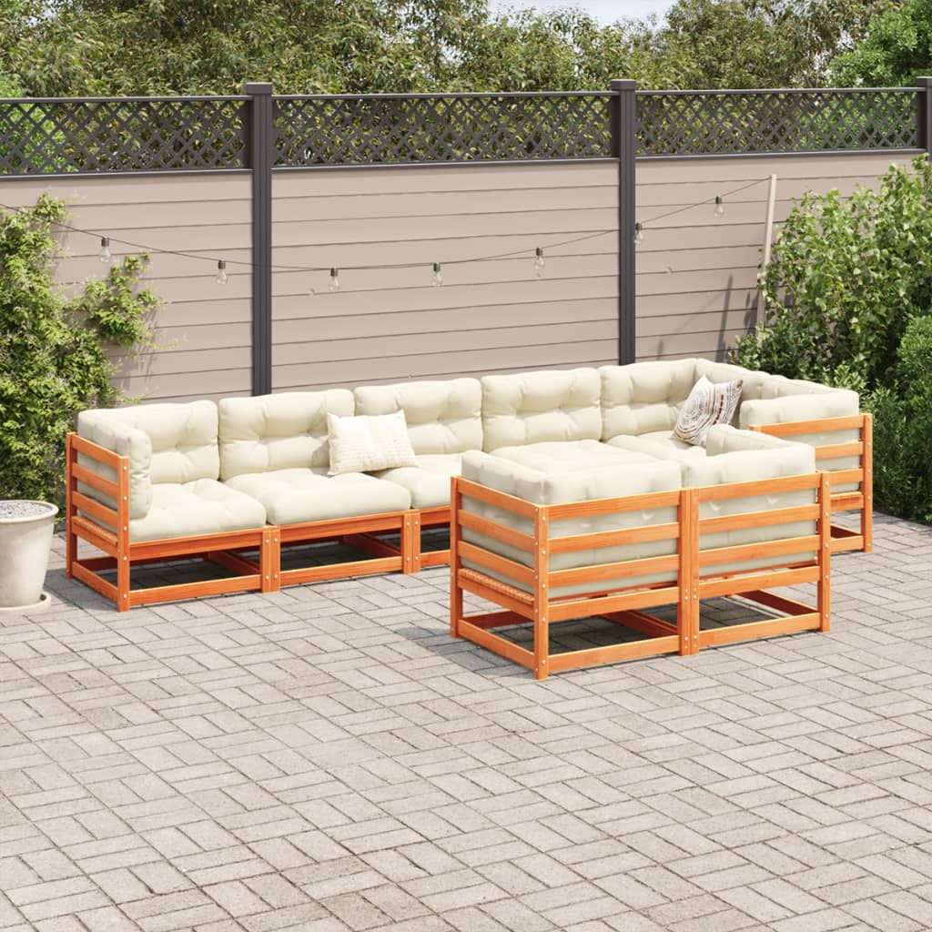 8-delige Loungeset met kussens massief grenenhout wasbruin is nu te koop bij PeponiXL, paradijselijk wonen!