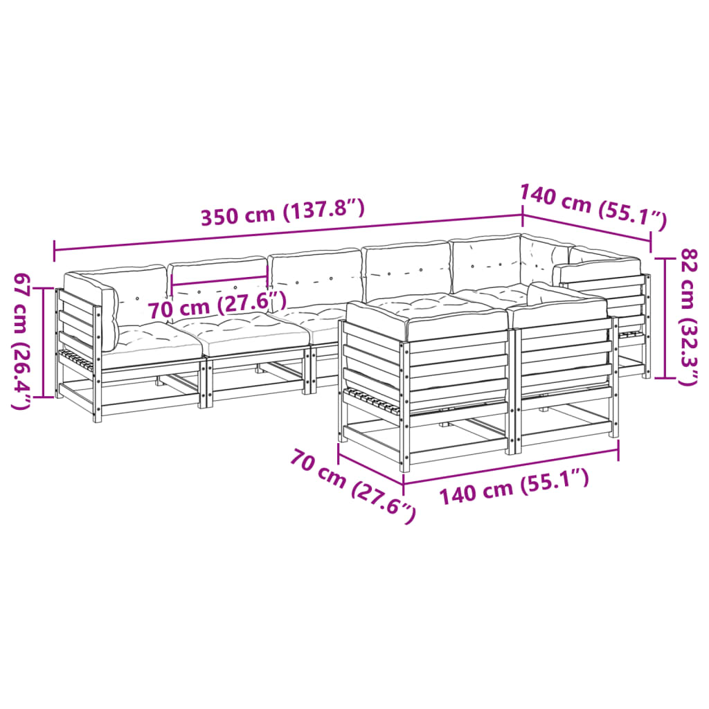 8-delige Loungeset met kussens massief grenenhout wasbruin is nu te koop bij PeponiXL, paradijselijk wonen!