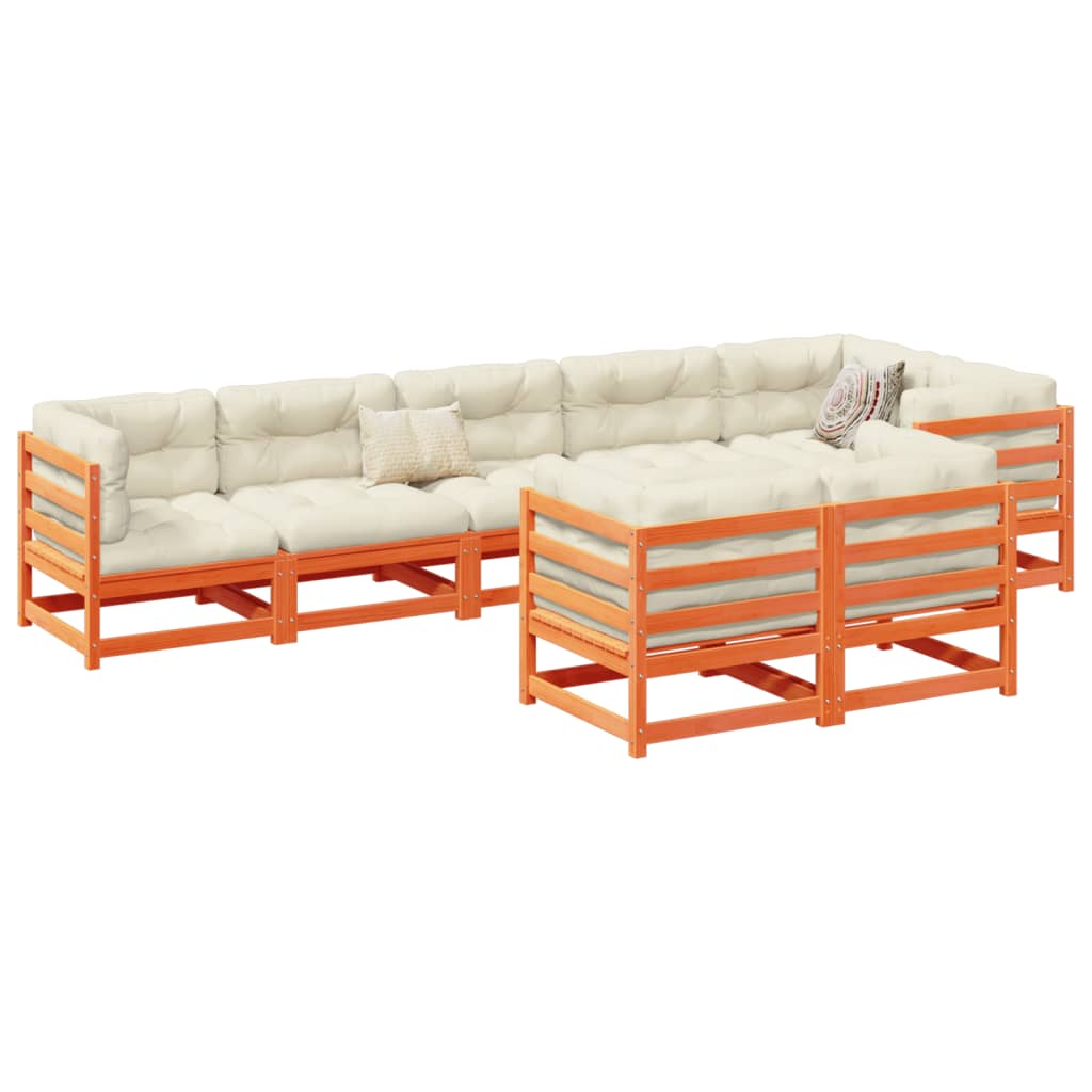 8-delige Loungeset met kussens massief grenenhout wasbruin is nu te koop bij PeponiXL, paradijselijk wonen!