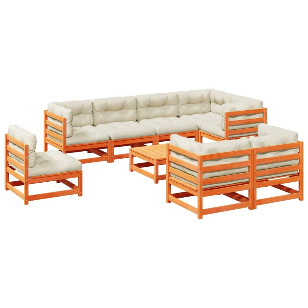9-delige Loungeset met kussens massief grenenhout wasbruin is nu te koop bij PeponiXL, paradijselijk wonen!