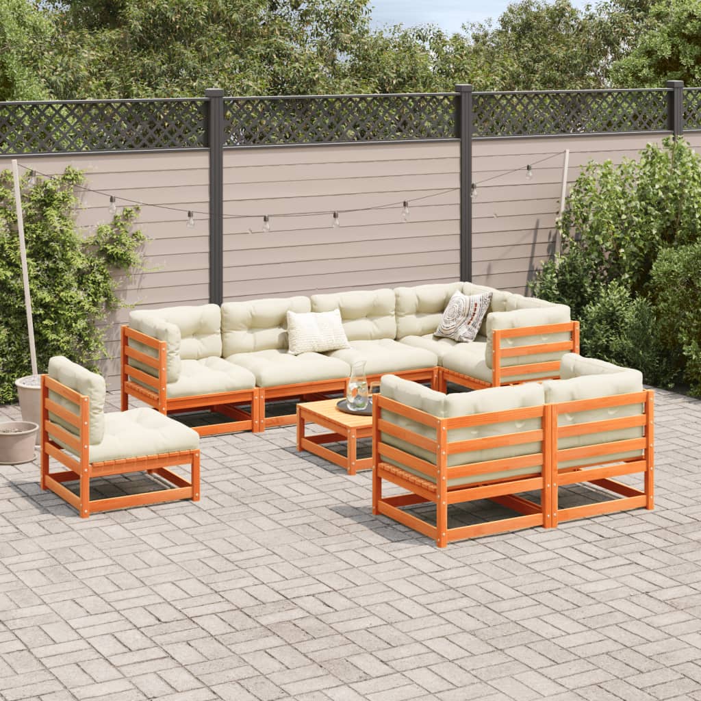 9-delige Loungeset met kussens massief grenenhout wasbruin is nu te koop bij PeponiXL, paradijselijk wonen!