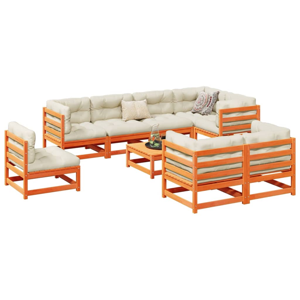 9-delige Loungeset met kussens massief grenenhout wasbruin is nu te koop bij PeponiXL, paradijselijk wonen!