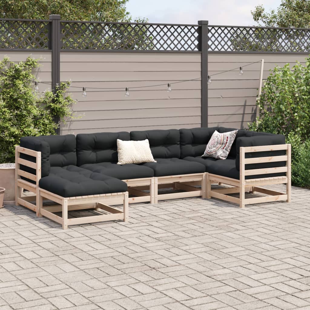 6-delige Loungeset met kussens massief grenenhout