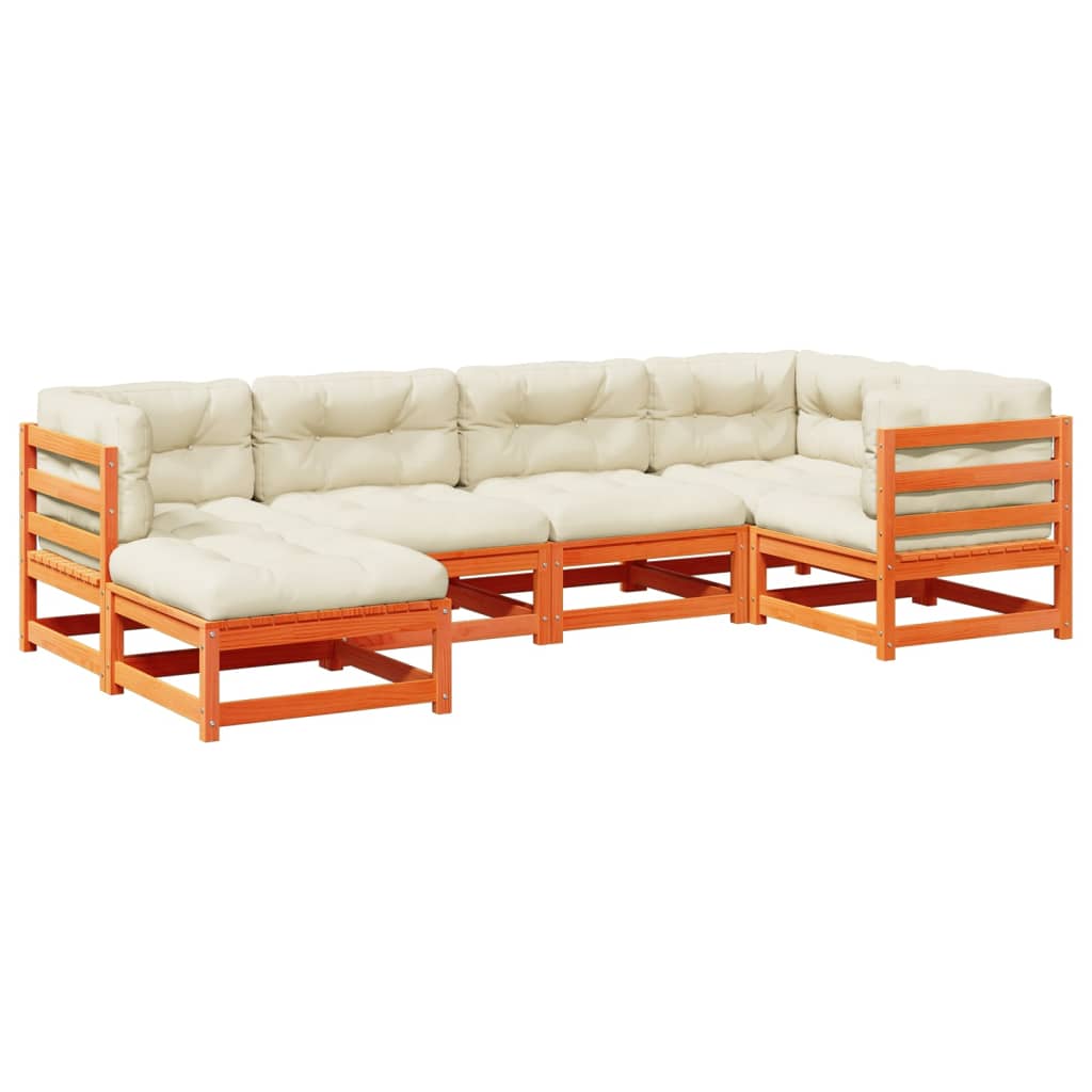 6-delige Loungeset met kussens massief grenenhout wasbruin is nu te koop bij PeponiXL, paradijselijk wonen!