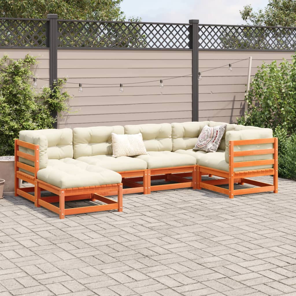 6-delige Loungeset met kussens massief grenenhout wasbruin is nu te koop bij PeponiXL, paradijselijk wonen!