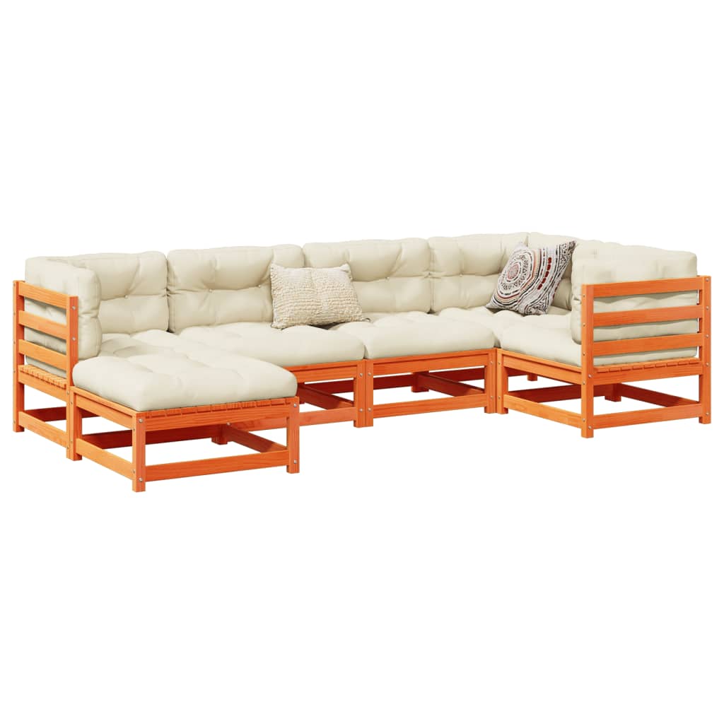 6-delige Loungeset met kussens massief grenenhout wasbruin is nu te koop bij PeponiXL, paradijselijk wonen!