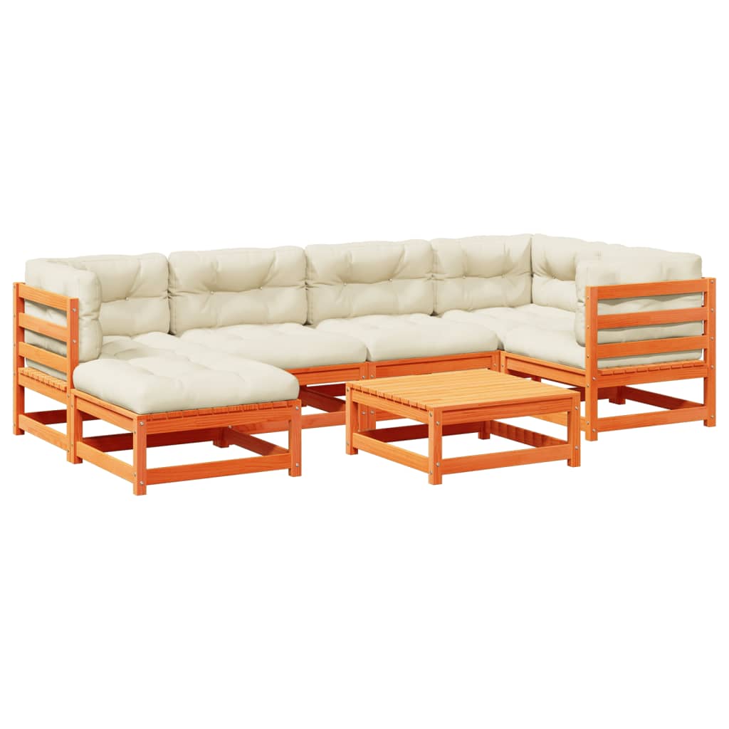 7-delige Loungeset met kussens massief grenenhout wasbruin is nu te koop bij PeponiXL, paradijselijk wonen!