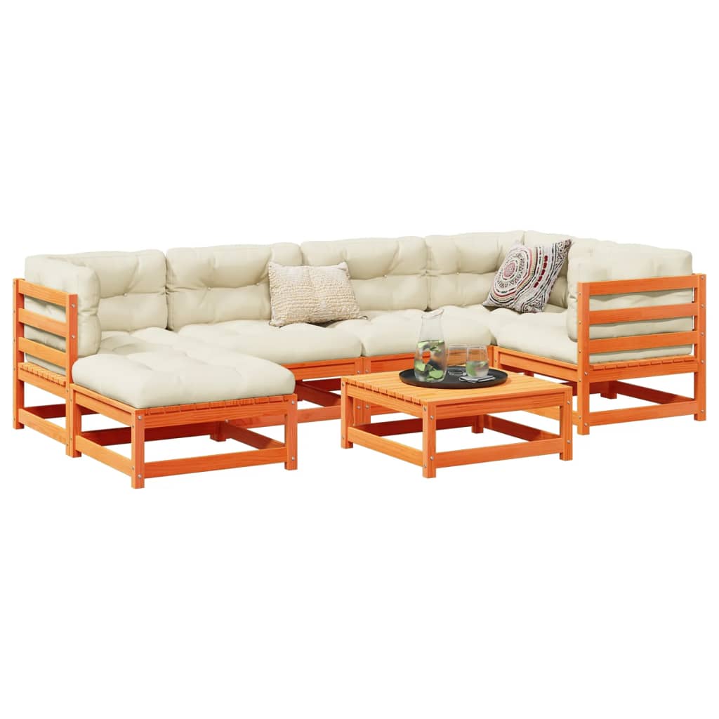 7-delige Loungeset met kussens massief grenenhout wasbruin is nu te koop bij PeponiXL, paradijselijk wonen!