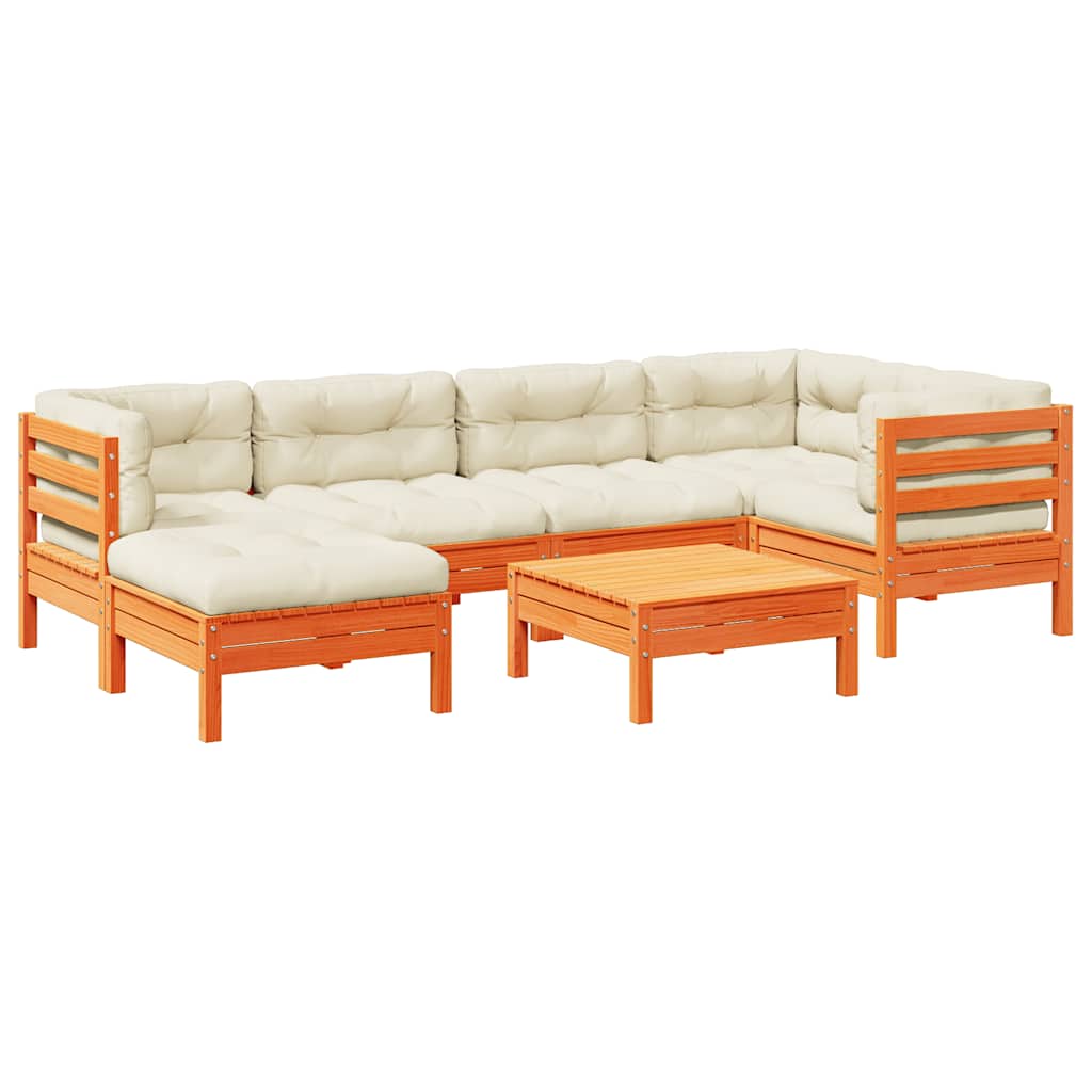 7-delige Loungeset met kussens massief grenenhout wasbruin is nu te koop bij PeponiXL, paradijselijk wonen!