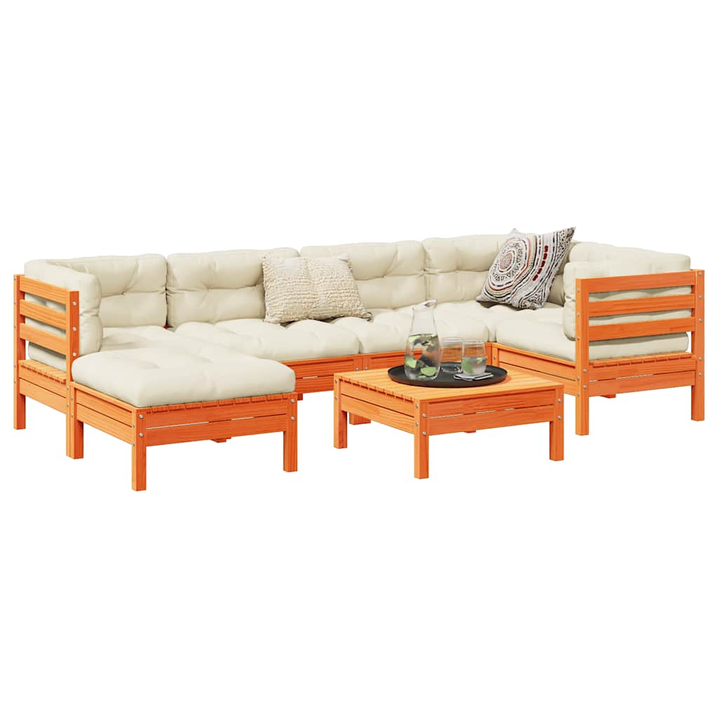 7-delige Loungeset met kussens massief grenenhout wasbruin is nu te koop bij PeponiXL, paradijselijk wonen!