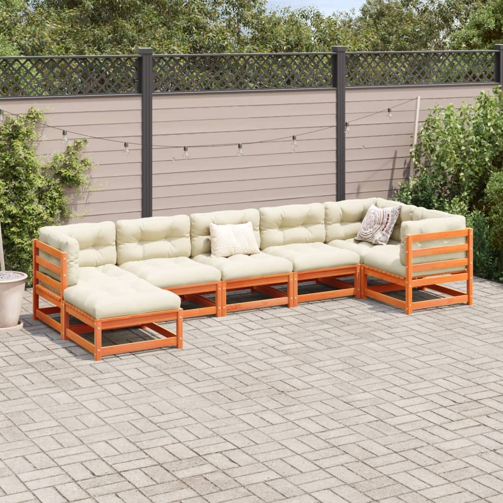 7-delige Loungeset met kussens massief grenenhout wasbruin is nu te koop bij PeponiXL, paradijselijk wonen!