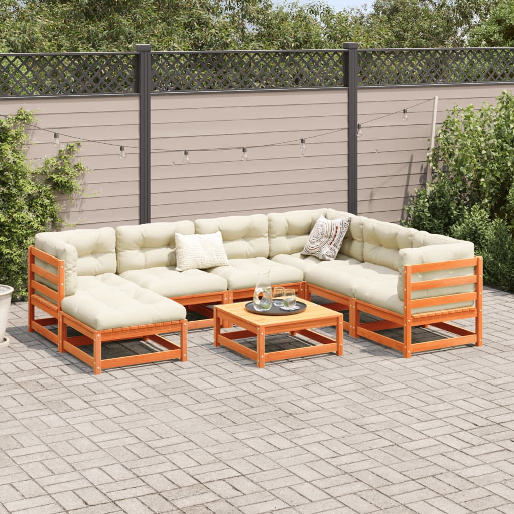 8-delige Loungeset met kussens massief grenenhout wasbruin is nu te koop bij PeponiXL, paradijselijk wonen!