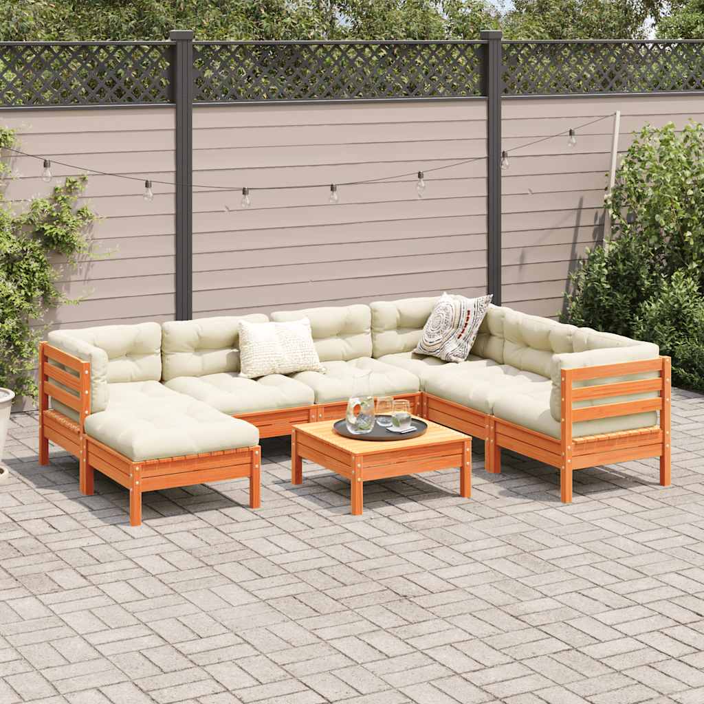 8-delige Loungeset met kussens massief grenenhout wasbruin is nu te koop bij PeponiXL, paradijselijk wonen!
