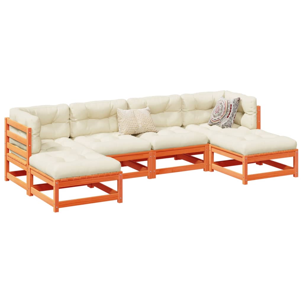 6-delige Loungeset met kussens massief grenenhout wasbruin is nu te koop bij PeponiXL, paradijselijk wonen!