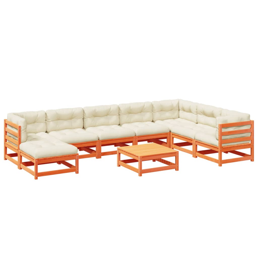 9-delige Loungeset met kussens massief grenenhout wasbruin is nu te koop bij PeponiXL, paradijselijk wonen!