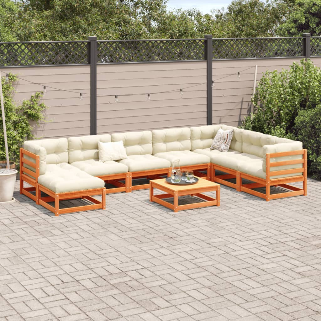9-delige Loungeset met kussens massief grenenhout wasbruin is nu te koop bij PeponiXL, paradijselijk wonen!