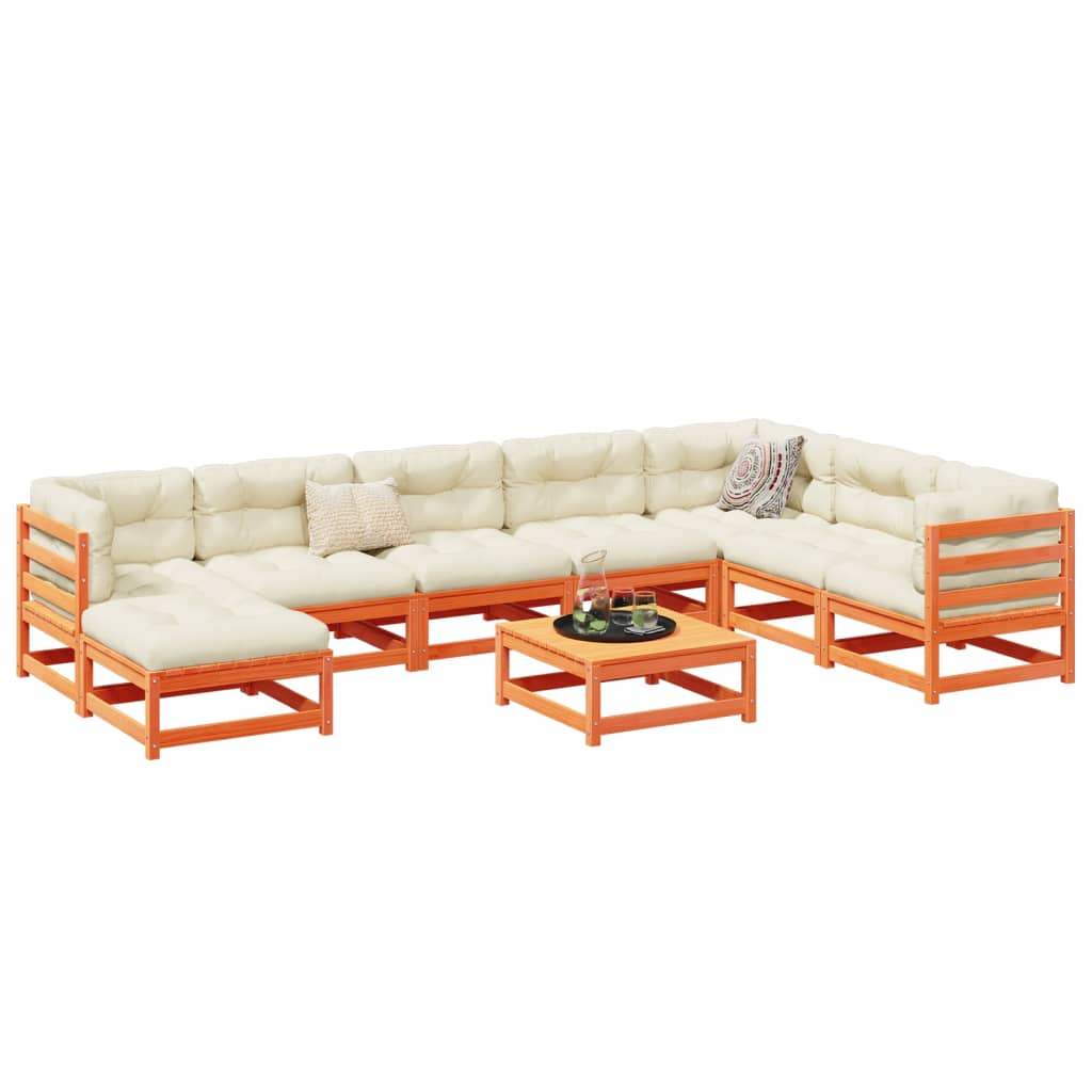 9-delige Loungeset met kussens massief grenenhout wasbruin is nu te koop bij PeponiXL, paradijselijk wonen!