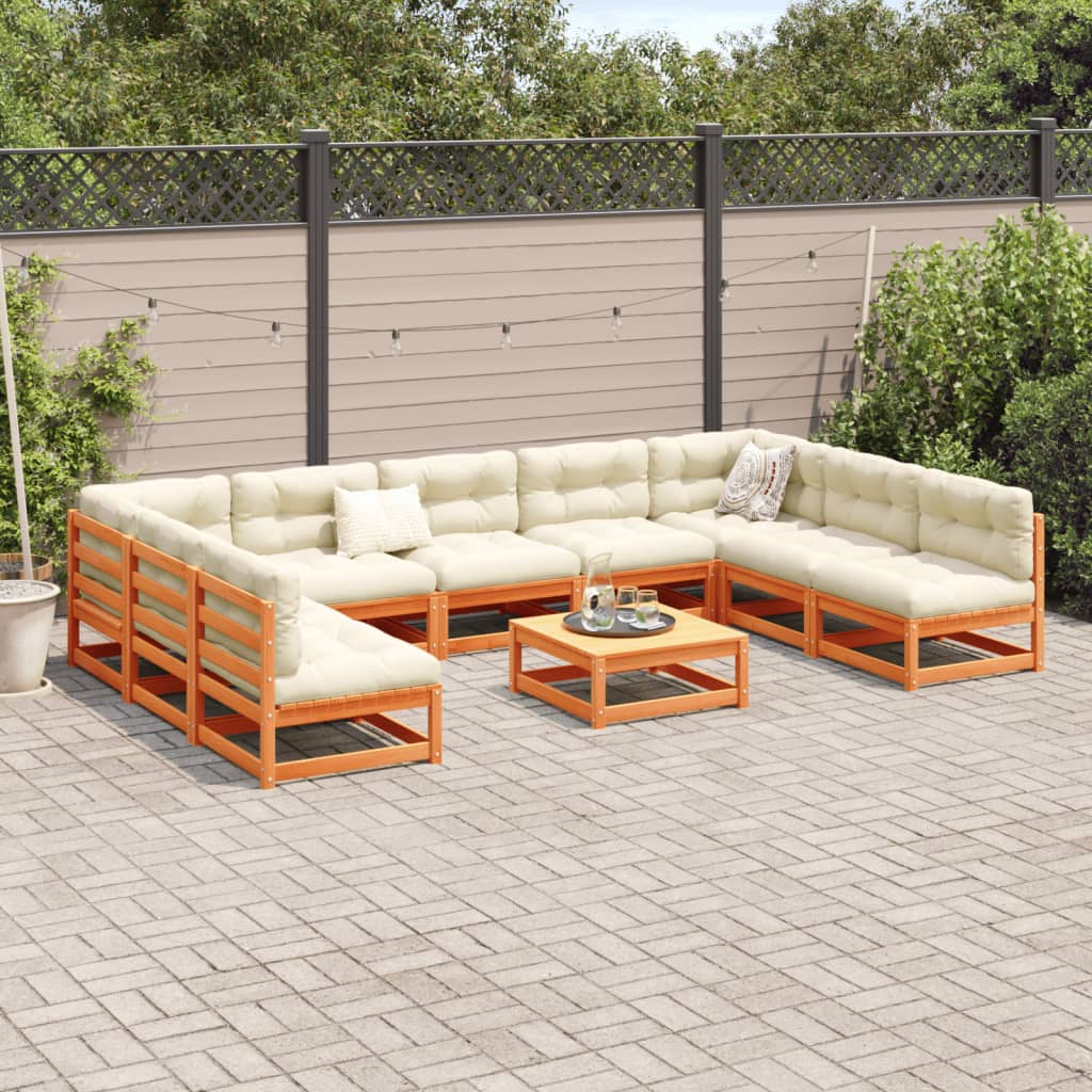 10-delige Loungeset met kussens massief grenenhout wasbruin is nu te koop bij PeponiXL, paradijselijk wonen!