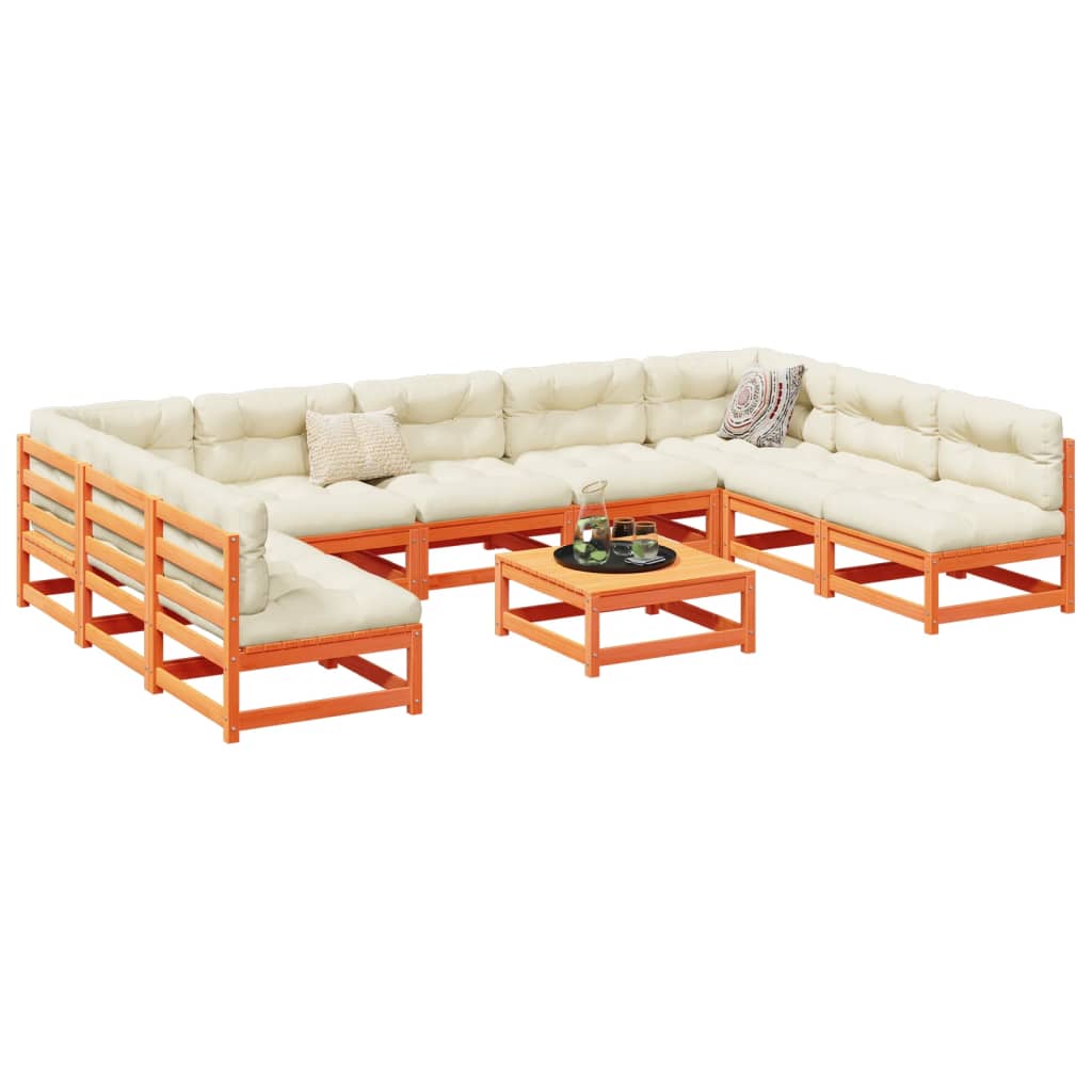 10-delige Loungeset met kussens massief grenenhout wasbruin is nu te koop bij PeponiXL, paradijselijk wonen!
