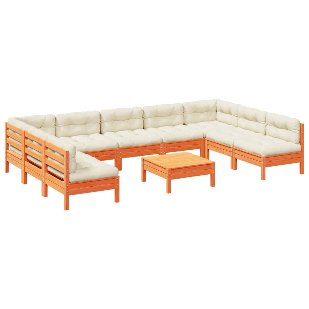 10-delige Loungeset met kussens massief grenenhout wasbruin is nu te koop bij PeponiXL, paradijselijk wonen!