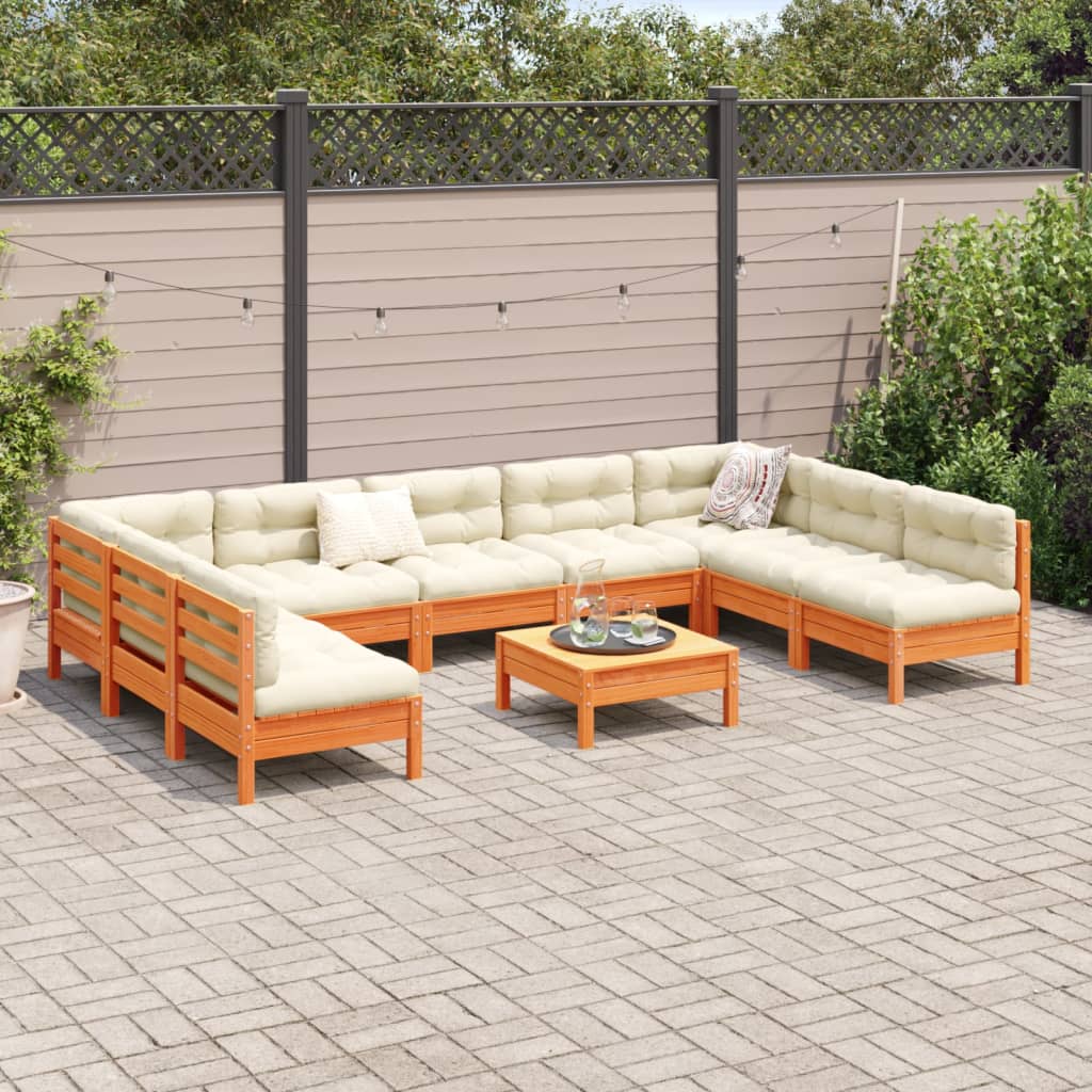 10-delige Loungeset met kussens massief grenenhout wasbruin is nu te koop bij PeponiXL, paradijselijk wonen!