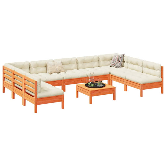 10-delige Loungeset met kussens massief grenenhout wasbruin is nu te koop bij PeponiXL, paradijselijk wonen!