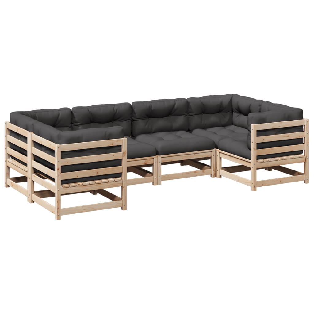 6-delige Loungeset met kussens massief grenenhout