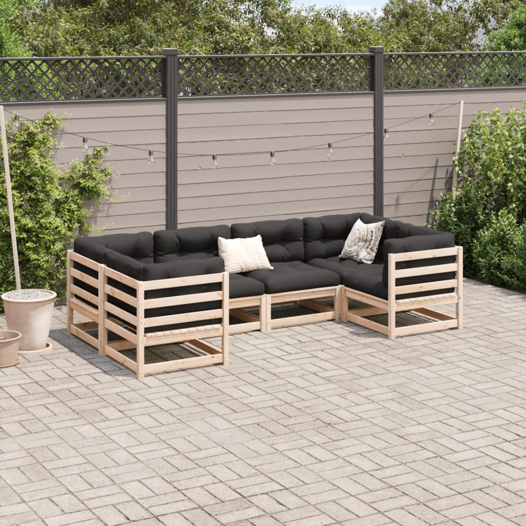 6-delige Loungeset met kussens massief grenenhout