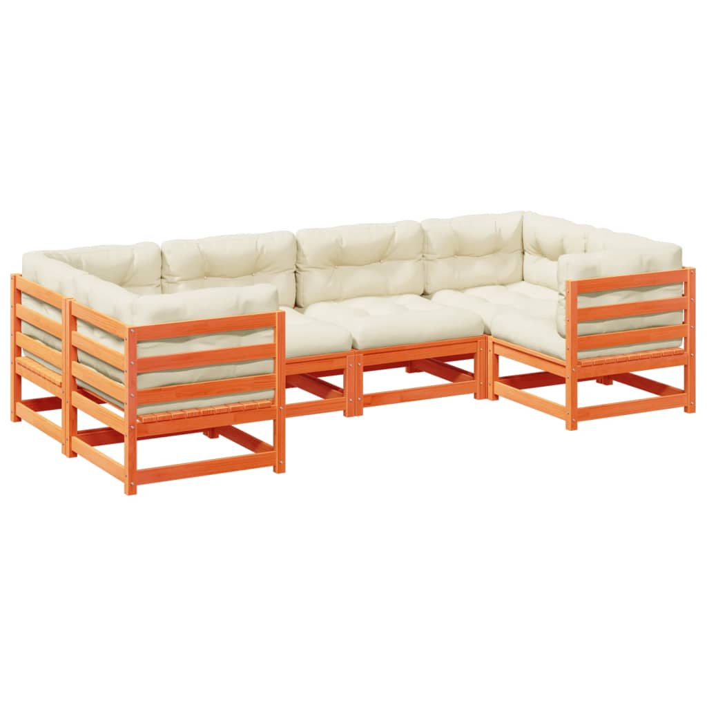 6-delige Loungeset met kussens massief grenenhout wasbruin is nu te koop bij PeponiXL, paradijselijk wonen!
